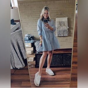 Pink Lily Navy and White Striped Long Sleeve Dress